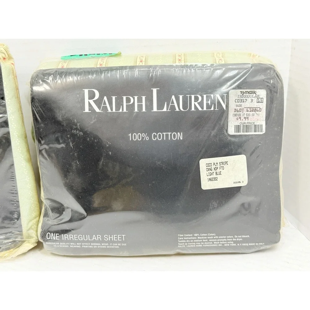 Ralph Lauren King Sheet Lot 2 Coco Palm Stripe 100% Cotton NOS Irregular Set NEW